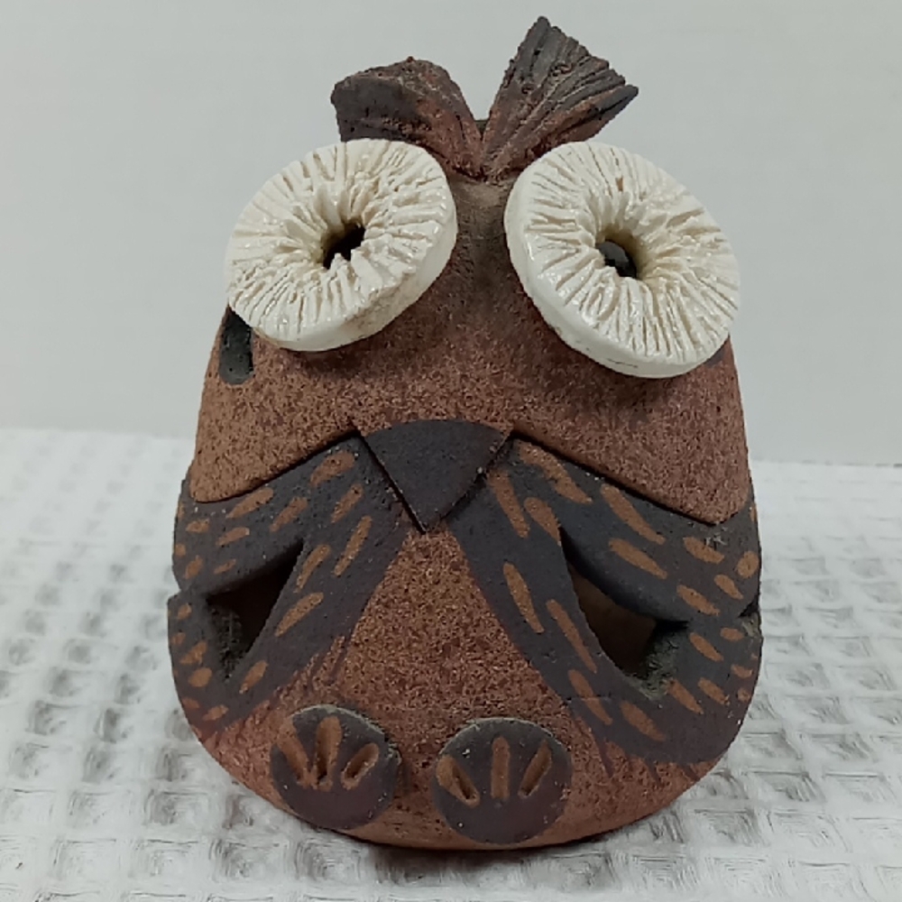 Vintage 2 pc. Terracotta/Clay Owl Votive/Tea Light Holder